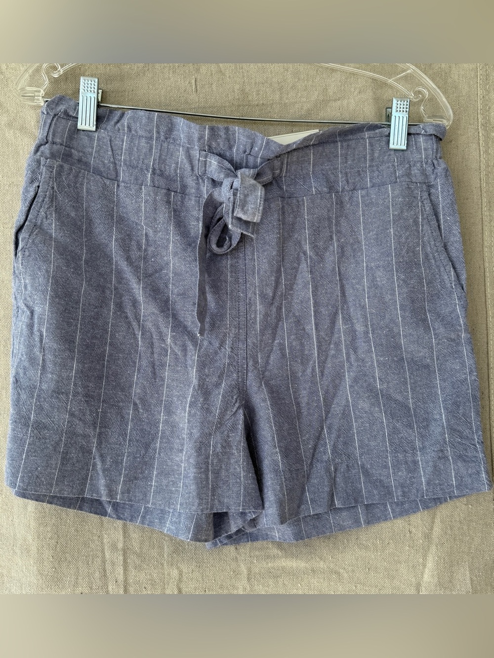 NWT Jules & Leopold Size Small Blue Pinstripe Linen Blend Paperbag Waist Shorts